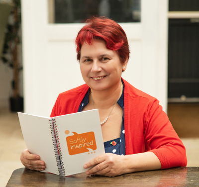 me at table with book